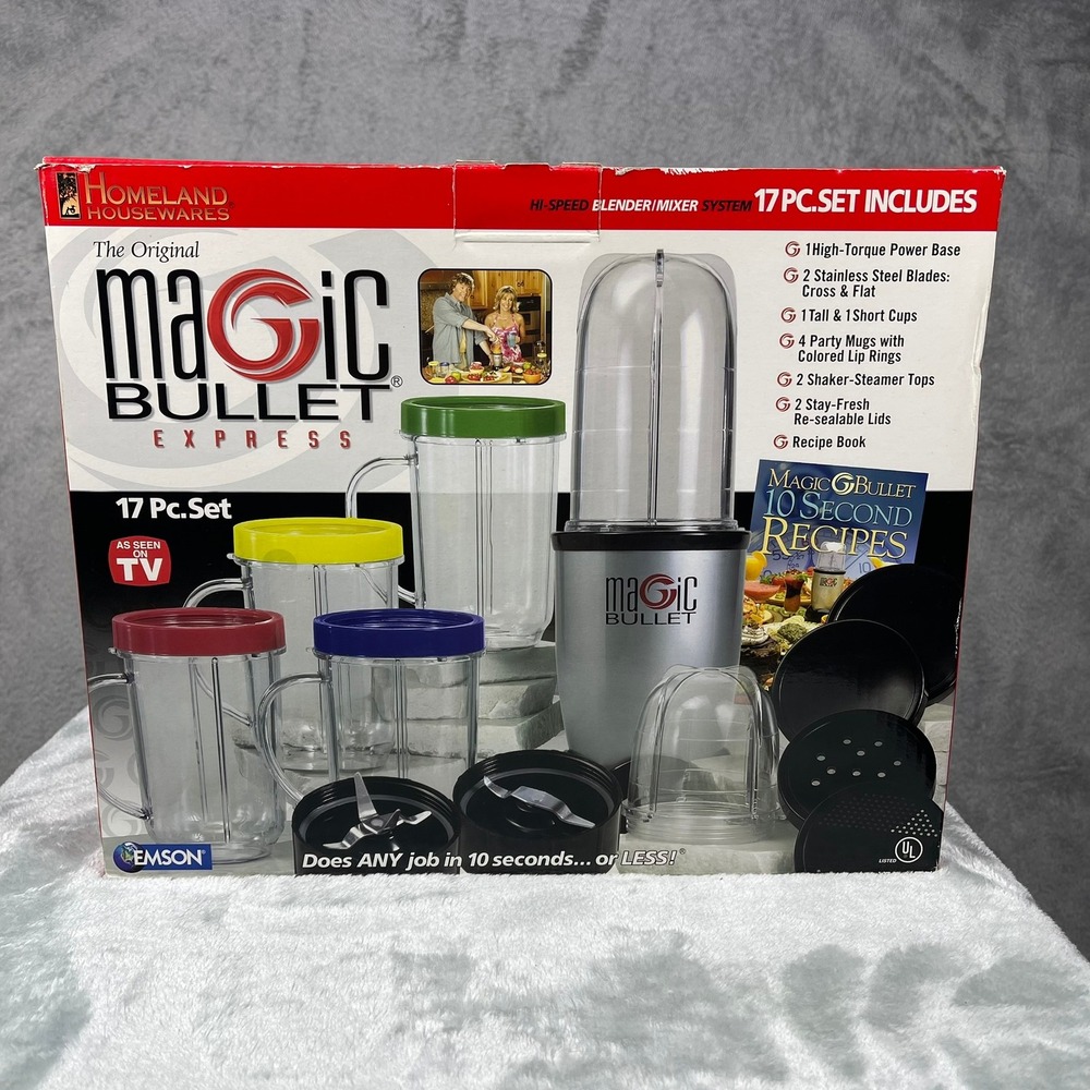 Magic Bullet Express Blender Mixer System Silver 17 Piece Set MB1001